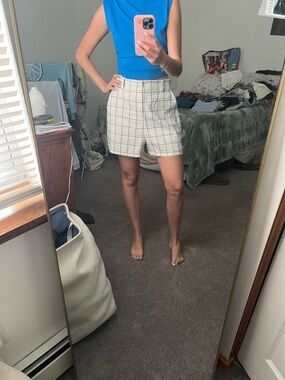 Anthropologie Ivory Plaid High-Rise Shorts with Burgundy Grid